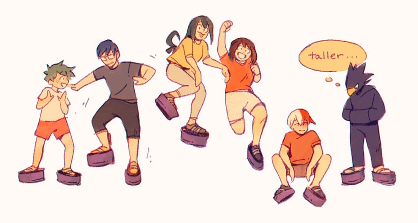 midoriya izuku, uraraka ochaco, todoroki shoto, asui tsuyu, iida tenya, and 1 more (boku no hero academia) drawn by fenkko