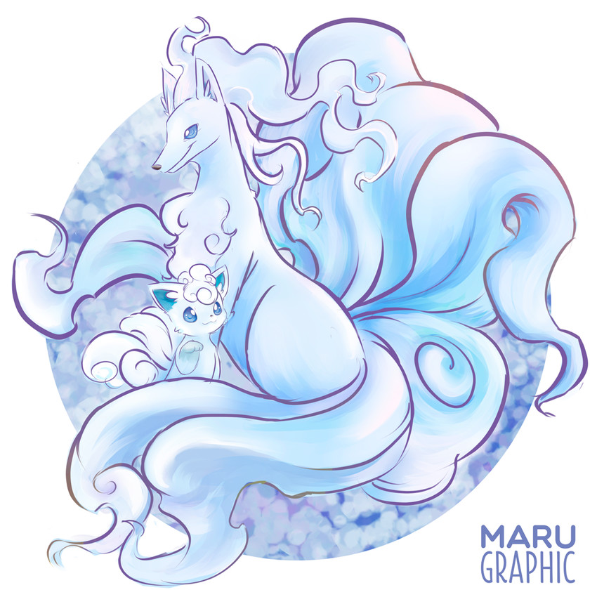 alolan vulpix and alolan ninetales (pokemon) drawn by maru_(marugraphic)