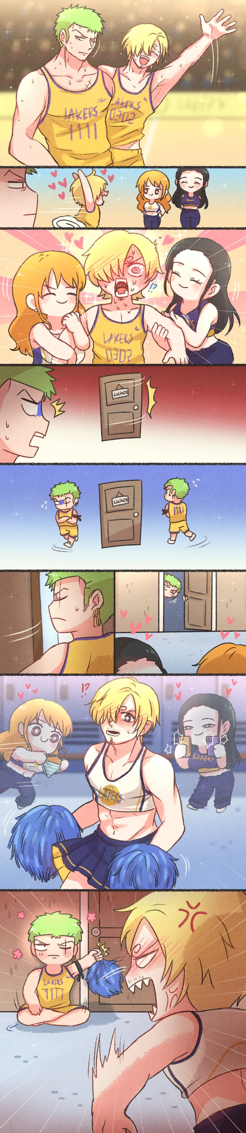 nami, nico robin, roronoa zoro, and sanji (one piece and 1 more) drawn by megane_jin