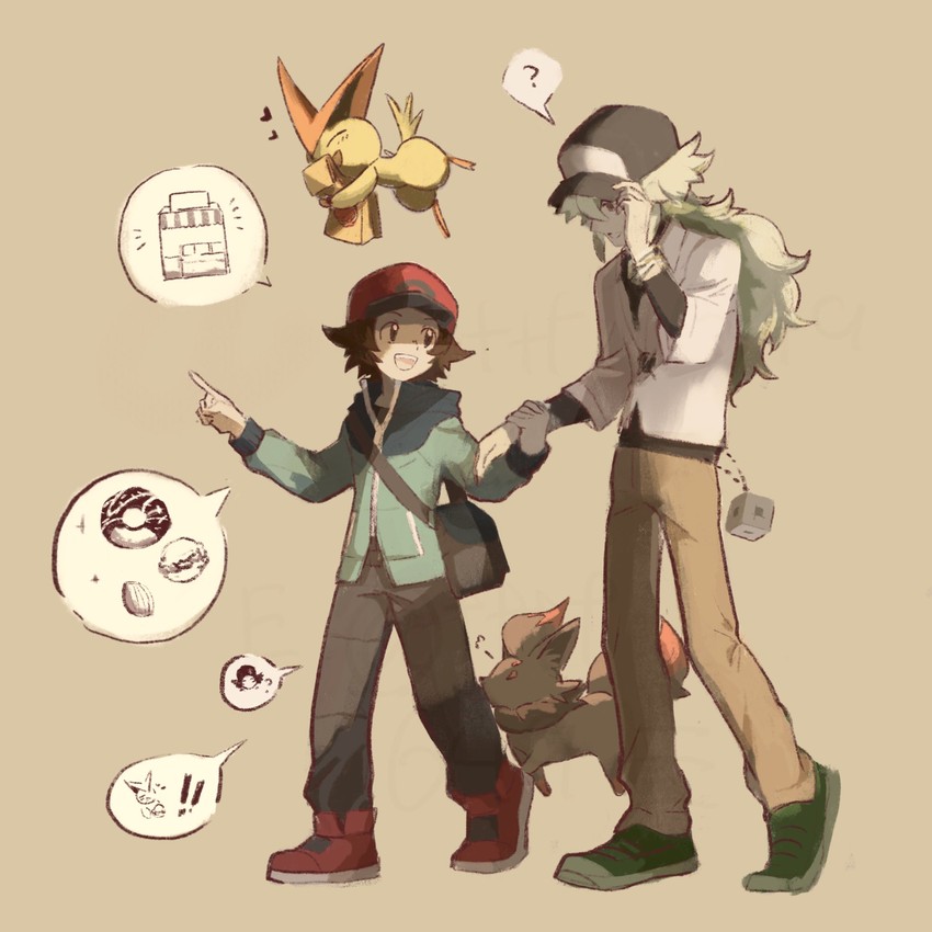 hilbert, n, zorua, and victini (pokemon and 1 more) drawn by tftf649e