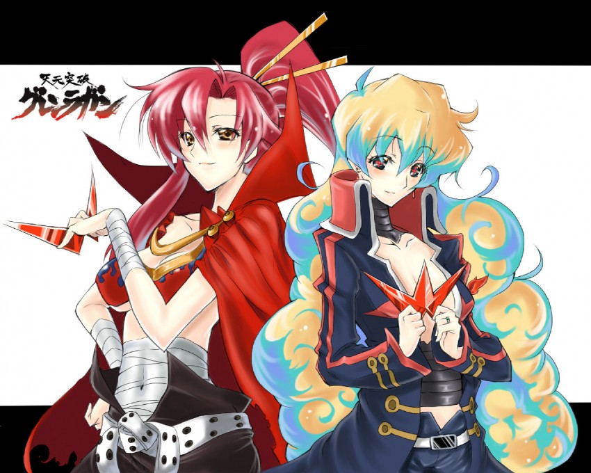 yoko littner, nia teppelin, simon, and kamina (tengen toppa gurren lagann) drawn by piromizu