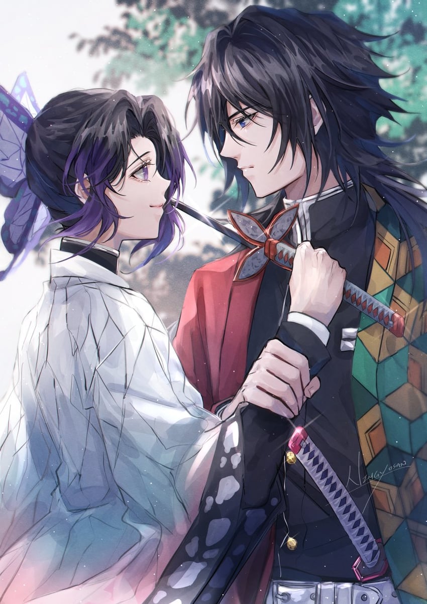kochou shinobu and tomioka giyuu (kimetsu no yaiba) drawn by ningyo