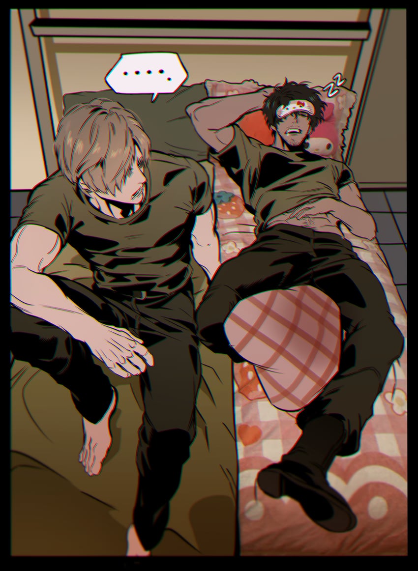 leon s. kennedy, hello kitty, my melody, and carlos oliveira (resident evil and 6 more) drawn by umbrella_rpd