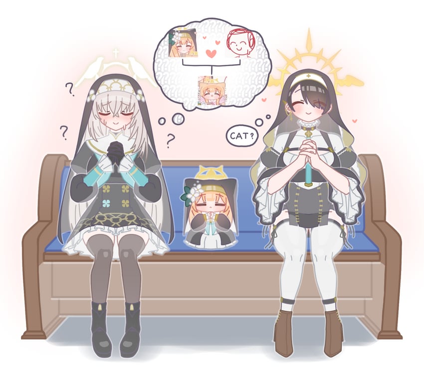 sensei, doodle sensei, mari, sakurako, and hinata (blue archive) drawn by horuhara