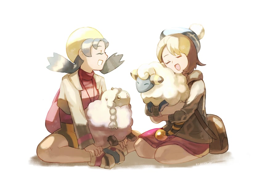 gloria, kris, wooloo, and mareep (pokemon and 2 more) drawn by bigglyboof