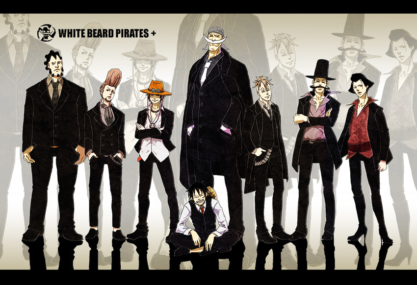 monkey d. luffy, portgas d. ace, marco, edward newgate, izou, and 3 more (one piece) drawn by pon_(puppupon)