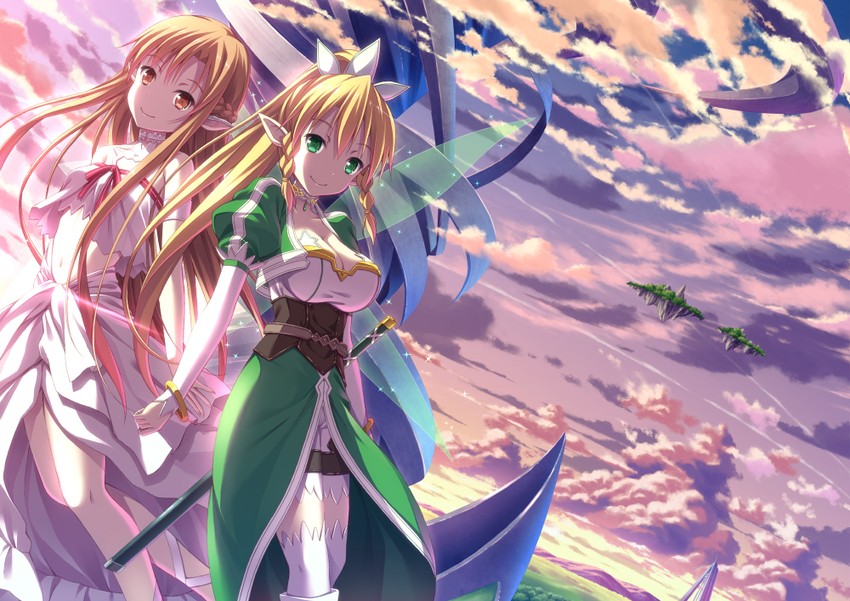 asuna, leafa, and titania (sword art online) drawn by uehara_yukihiko