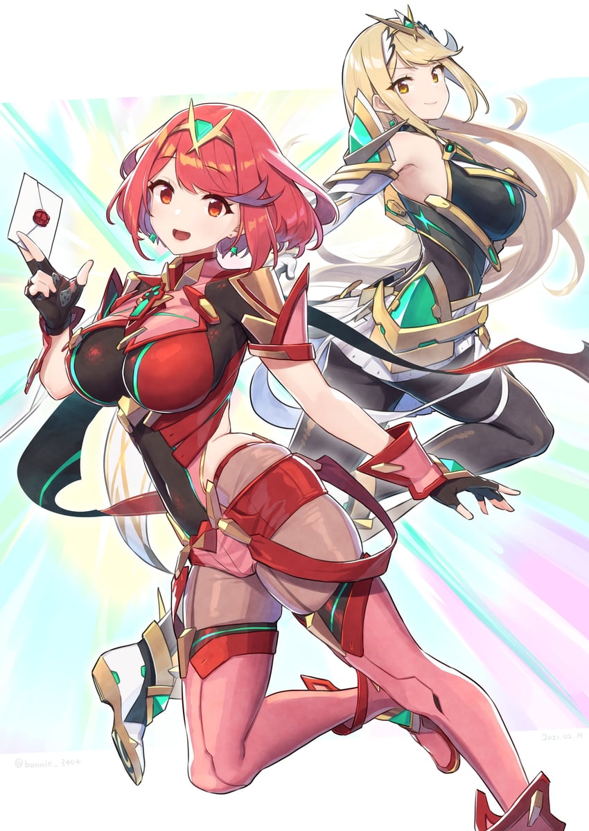 pyra and mythra (xenoblade chronicles and 2 more) drawn by baffu