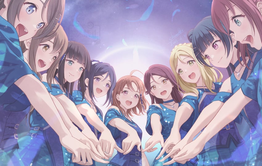 watanabe you, tsushima yoshiko, sakurauchi riko, takami chika, matsuura kanan, and 4 more (love live! and 1 more) drawn by shamakho