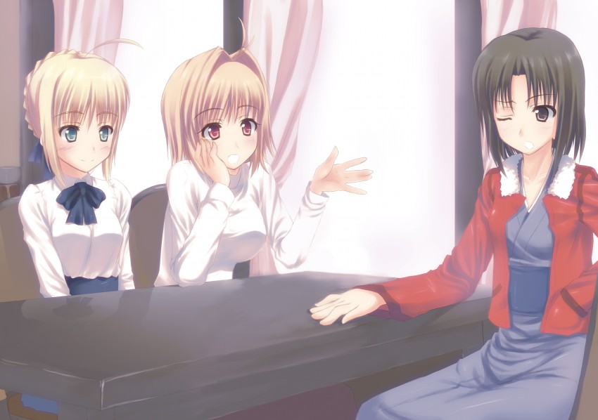 artoria pendragon, saber, arcueid brunestud, ryougi shiki, and michelle ruff (fate and 4 more) drawn by kaisou