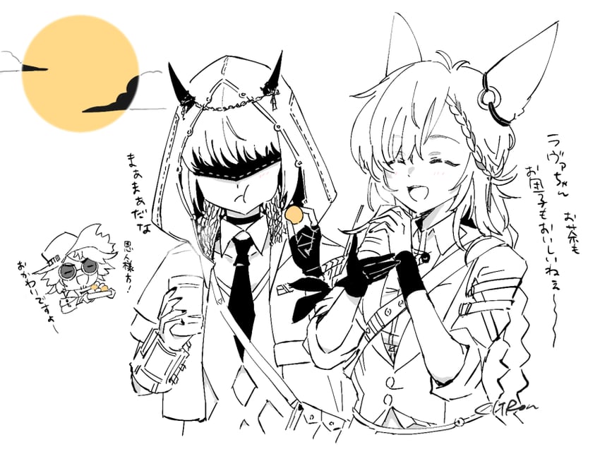 kroos, lava, kroos the keen glint, lava the purgatory, and mr. nothing (arknights) drawn by citron80citron