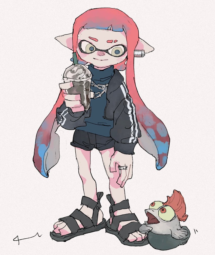 inkling player character, inkling girl, and smallfry (splatoon) drawn by dadadadadaist