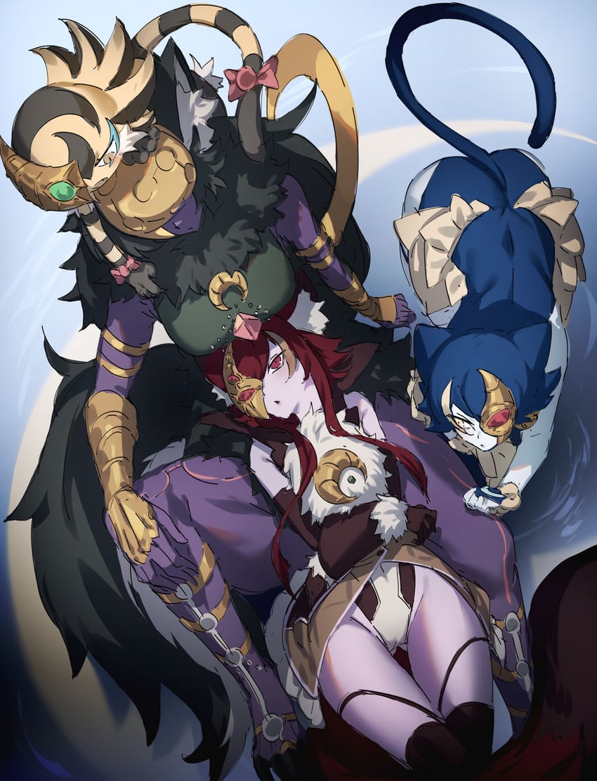 lunalight blue cat, lunalight wolf, lunalight tiger, and lunalight crimson fox (yu-gi-oh!) drawn by genyaky