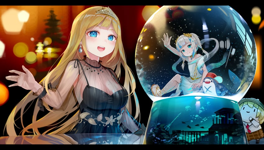 gawr gura, watson amelia, bloop, and smol ame (hololive and 1 more) drawn by yoshikawa_hiro