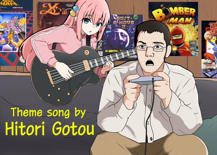 gotoh hitori, mega man, and james rolfe (bocchi the rock! and 7 more) drawn by amogan
