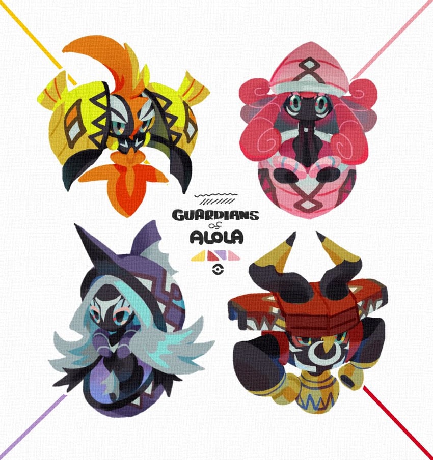 tapu lele, tapu koko, tapu fini, and tapu bulu (pokemon) drawn by elizabeth_(tomas21)