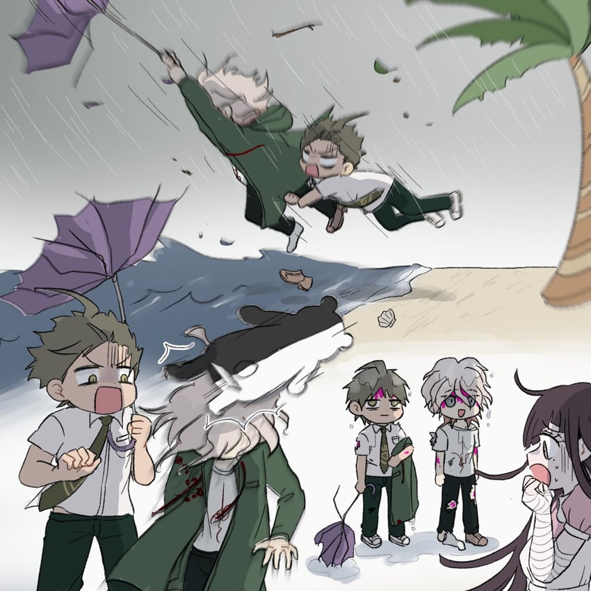 komaeda nagito, hinata hajime, monokuma, and tsumiki mikan (danganronpa and 1 more) drawn by miriiin_dr