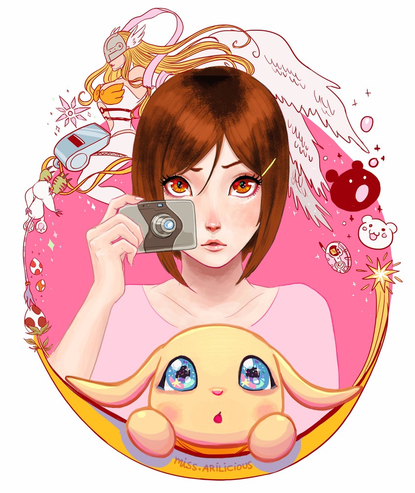 angewomon, yagami hikari, tailmon, plotmon, and yukimibotamon (digimon and 1 more) drawn by missarilicious