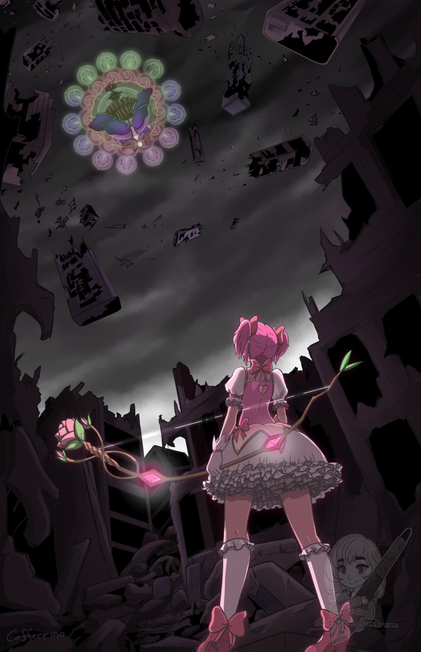 kaname madoka and walpurgisnacht (mahou shoujo madoka magica) drawn by caffeccino