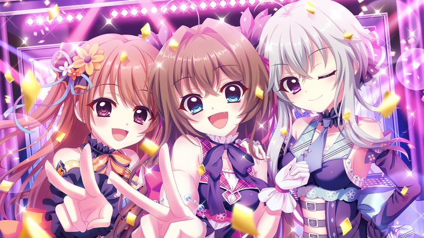 shikimiya aone, ichijou ruka, and mizushino tamaki (re:stage!) drawn by izumi_tsubasu