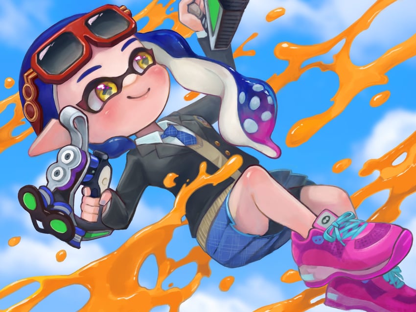 inkling player character and inkling girl (splatoon) drawn by oekakirisuke