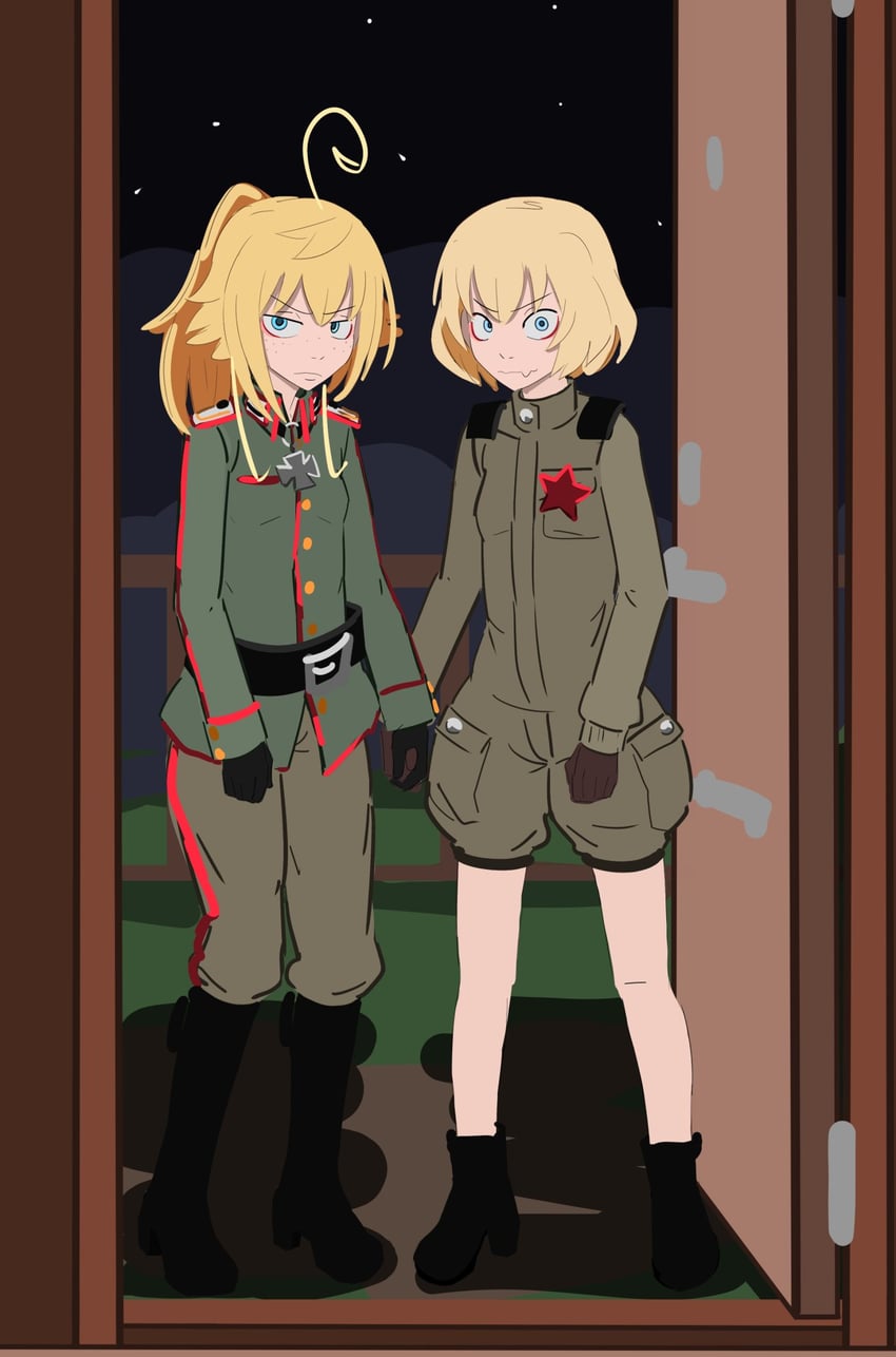 katyusha and tanya degurechaff (girls und panzer and 1 more) drawn by kurokimoko