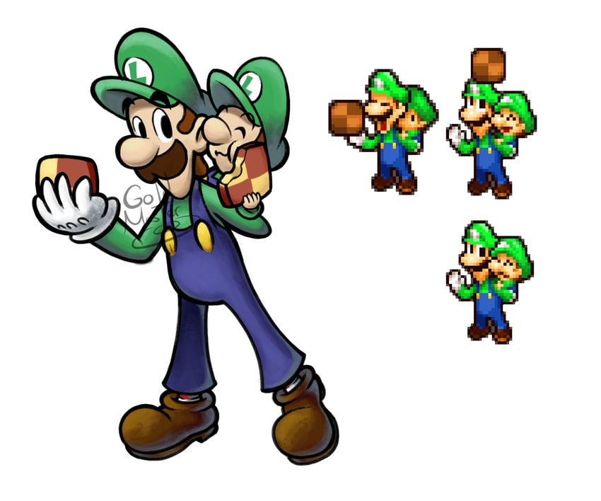 luigi and baby luigi (mario and 2 more) drawn by goldmaster7