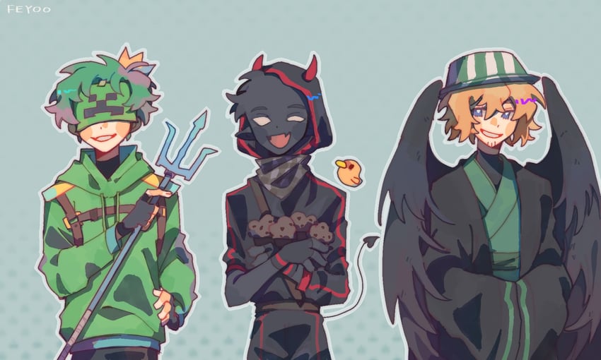 creeper, ph1lza, badboyhalo, and awesamdude (minecraft and 2 more) drawn by feyoo14