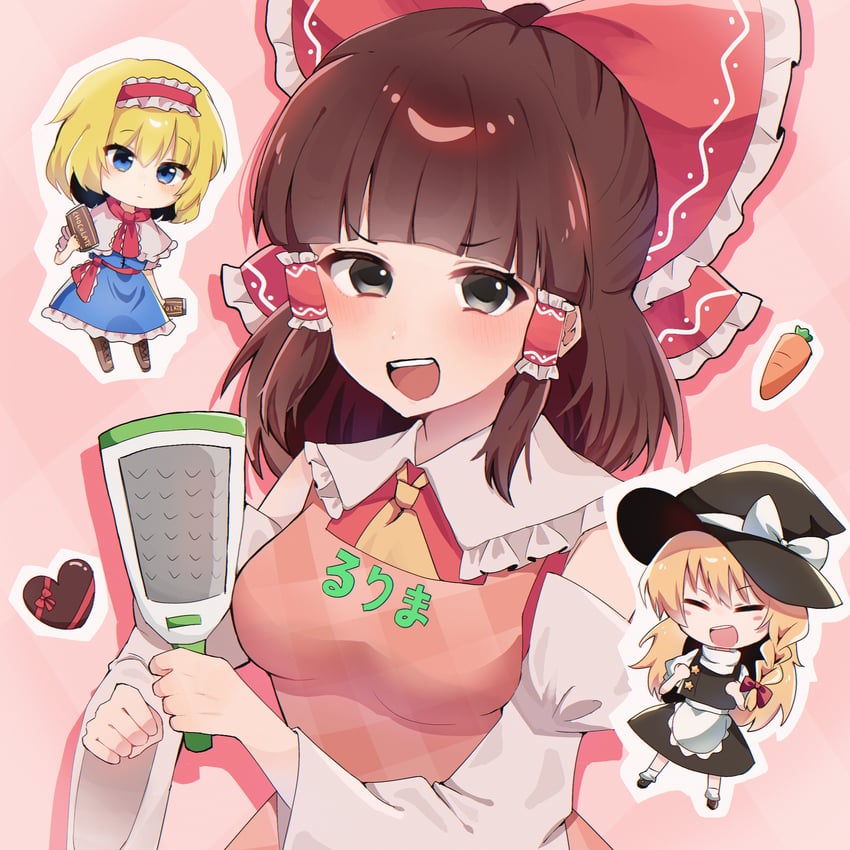 hakurei reimu, kirisame marisa, alice margatroid, suzu, ichigo, and 1 more (touhou and 1 more) drawn by niu_42