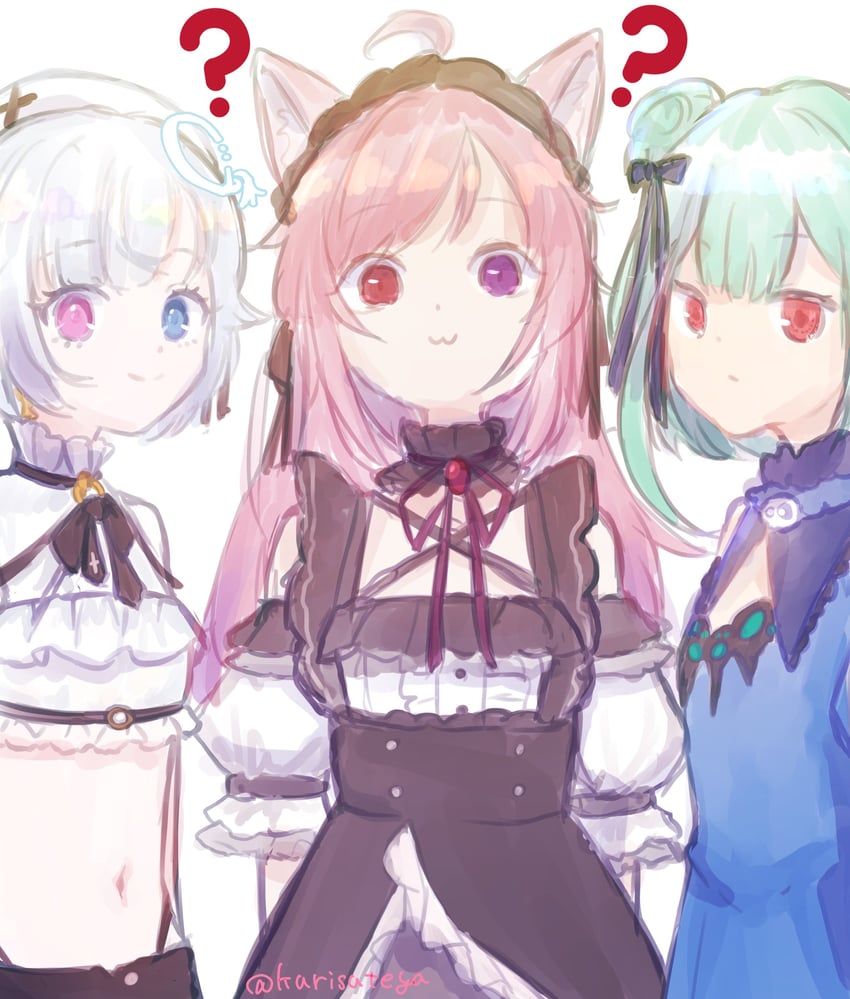 uruha rushia, amemiya nazuna, and mikeneko (hololive and 2 more) drawn by kurisuteya