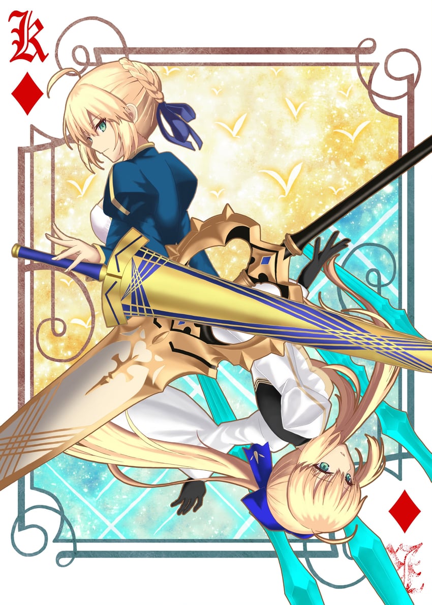 artoria pendragon, saber, and artoria caster (fate and 2 more) drawn by mosucchi