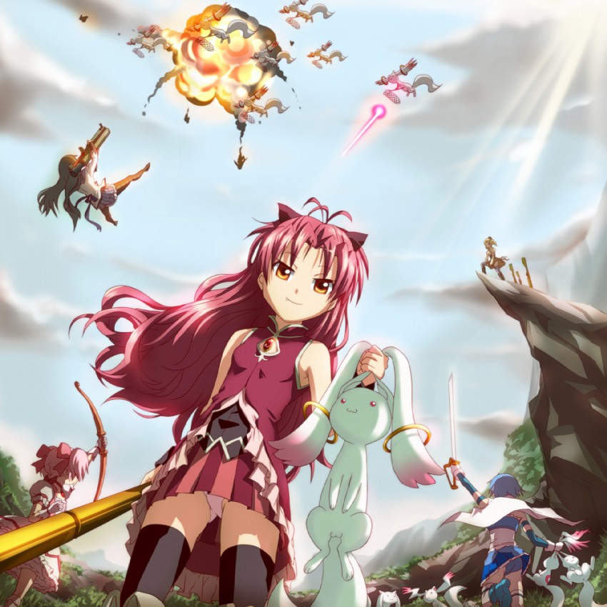 akemi homura, kaname madoka, miki sayaka, sakura kyoko, tomoe mami, and 1 more (mahou shoujo madoka magica) drawn by makisige