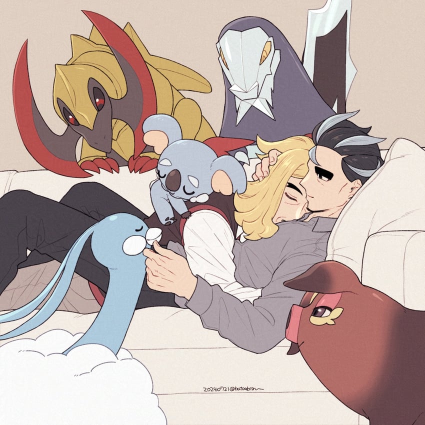 altaria, larry, hassel, haxorus, komala, and 2 more (pokemon and 1 more) drawn by batabiru