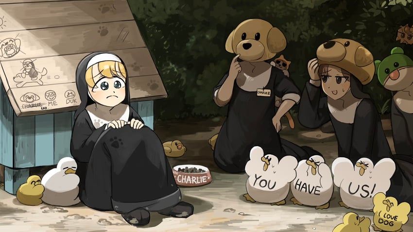 clumsy nun, froggy nun, spicy nun, and hungry nun (little nuns) drawn by diva_(hyxpk)