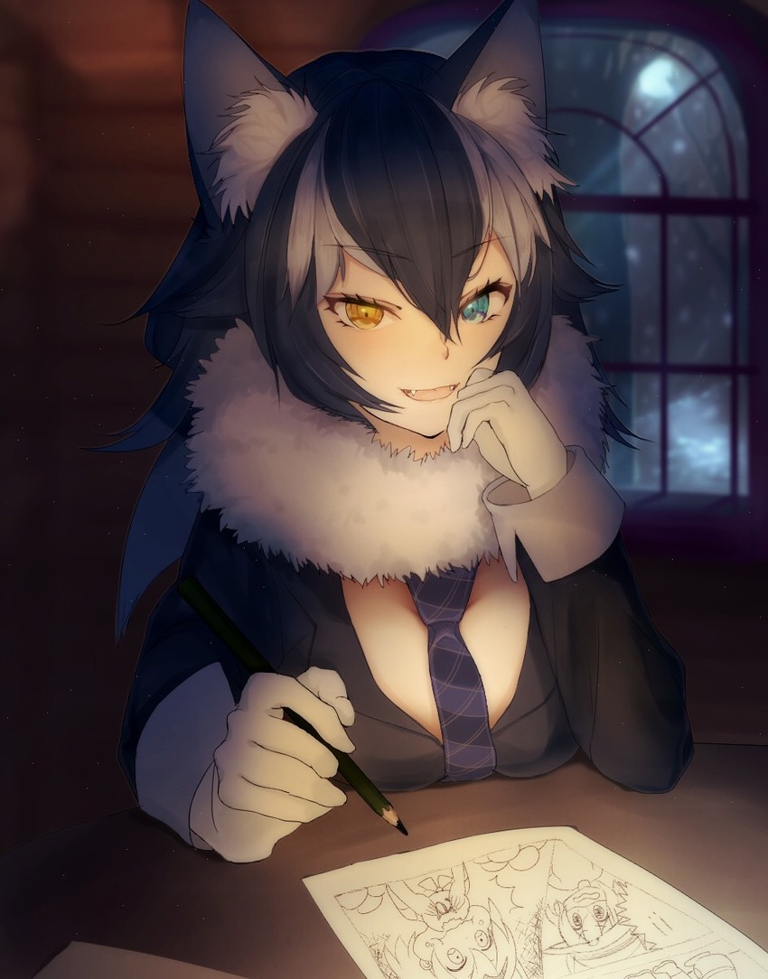 serval, kaban, and grey wolf (kemono friends) drawn by ancolatte_(onikuanco)