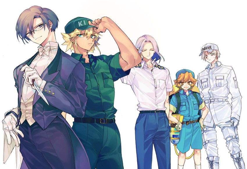 white blood cell, m-7156, macrophage, b cell, killer t, and 1 more (hataraku saibou and 1 more) drawn by otokawa_akari