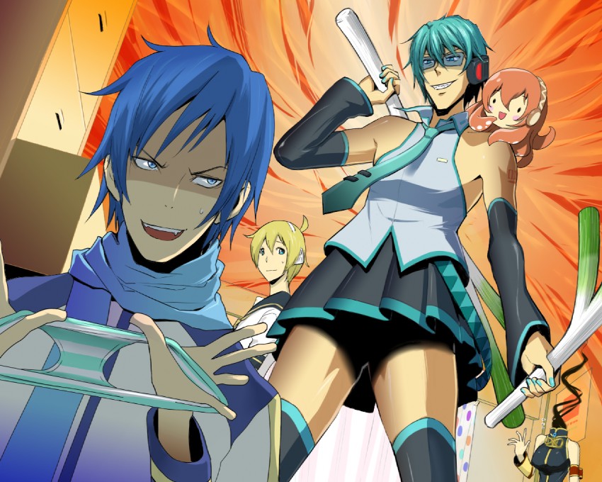 hatsune miku, kagamine len, megurine luka, kaito, takoluka, and 4 more (vocaloid and 1 more) drawn by moljib