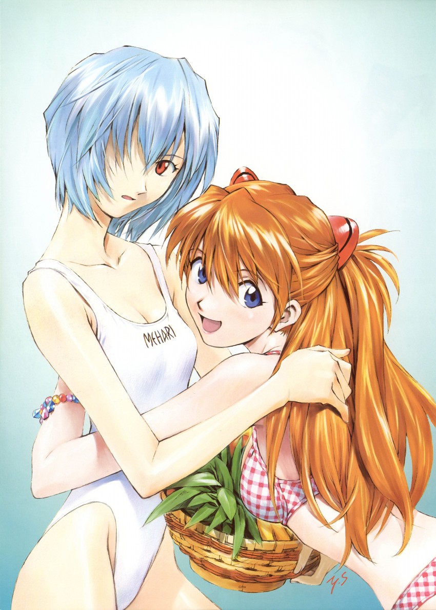 souryuu asuka langley and ayanami rei (neon genesis evangelion) drawn by sadamoto_yoshiyuki