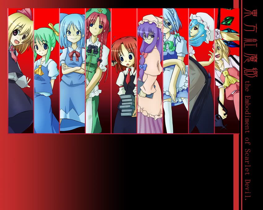 remilia scarlet, flandre scarlet, izayoi sakuya, cirno, patchouli knowledge, and 4 more (touhou and 1 more) drawn by inu_wi