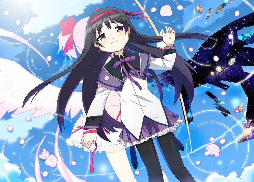 akemi homura and kaname madoka (mahou shoujo madoka magica) drawn by qk00001