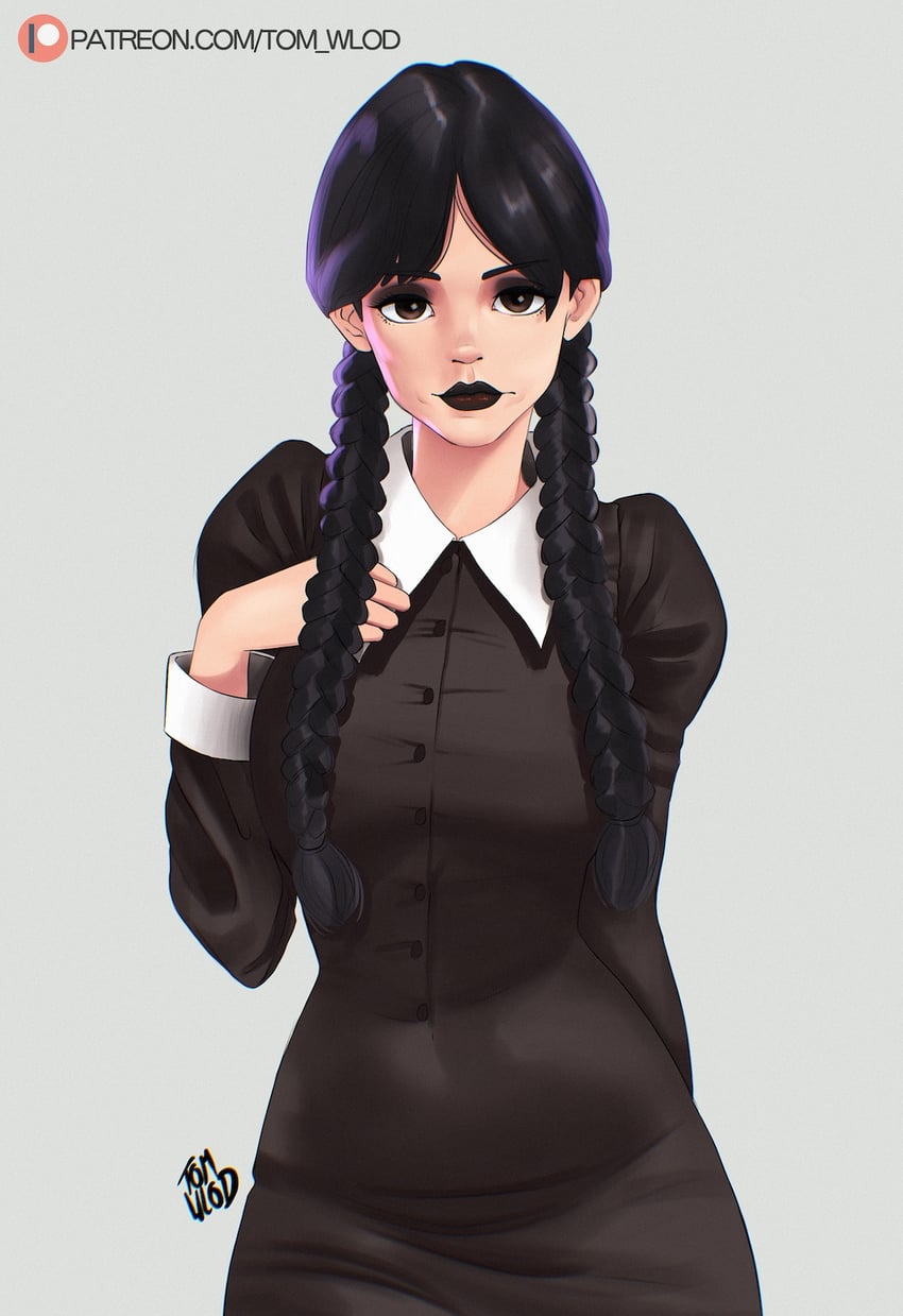 wednesday addams (addams family) drawn by tom_wlod