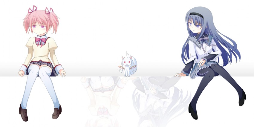 akemi homura, kaname madoka, and kyubey (mahou shoujo madoka magica) drawn by sui._(ayase) and tri