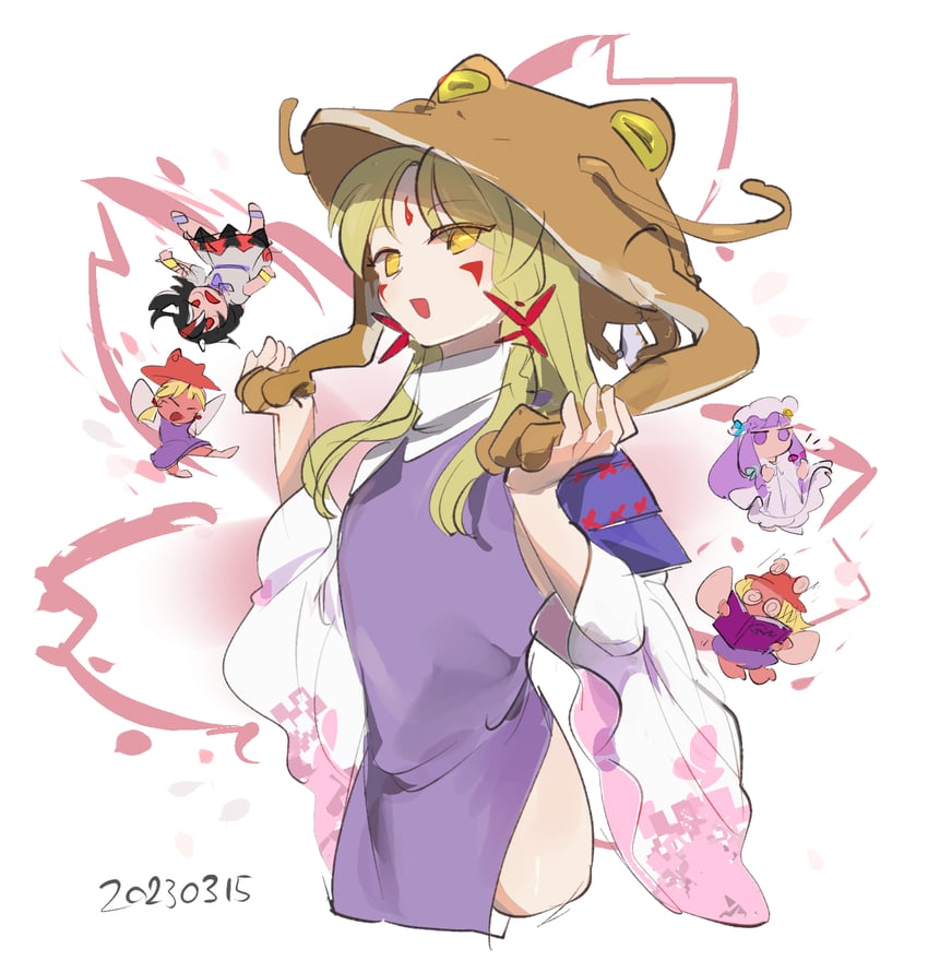 patchouli knowledge, moriya suwako, and kijin seija (touhou) drawn by chamaruk