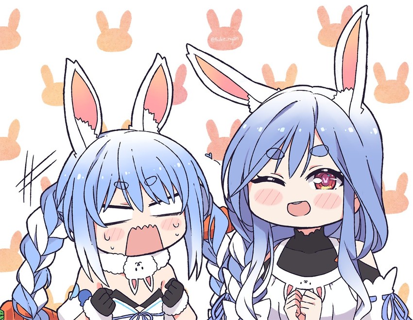 usada pekora, don-chan, and pekomama (hololive) drawn by kukie-nyan