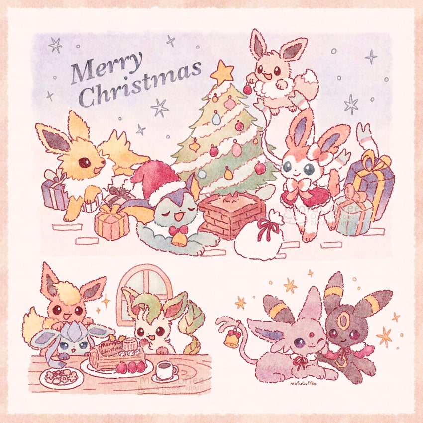 eevee, sylveon, umbreon, glaceon, vaporeon, and 4 more (pokemon) drawn by mofucoffee