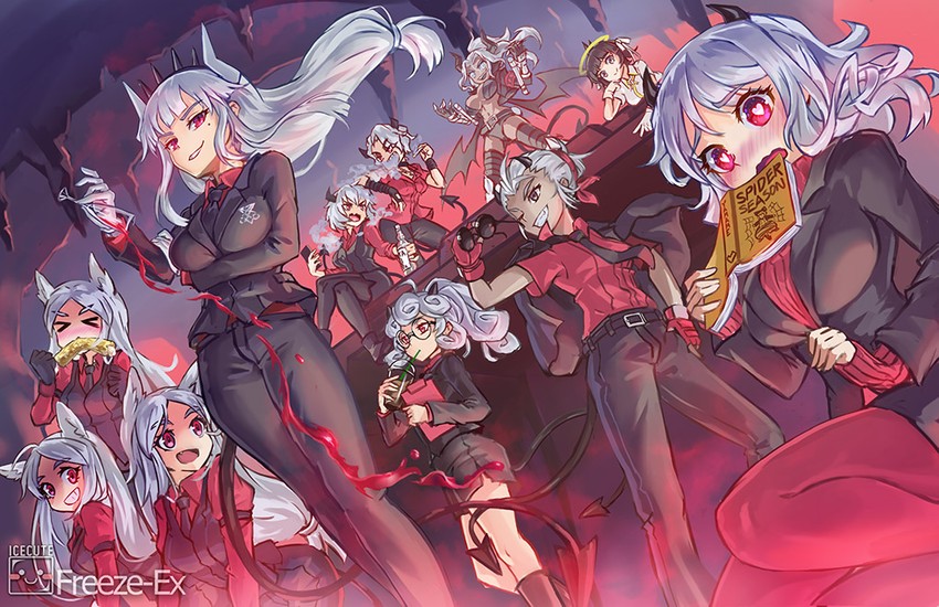 kurodani yamame, lucifer, modeus, justice, cerberus, and 5 more (touhou and 1 more) drawn by freeze-ex