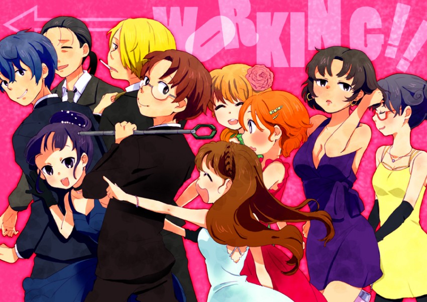 taneshima popura, inami mahiru, yamada aoi, todoroki yachiyo, satou jun, and 5 more (working!!) drawn by mukamo_(inujita)
