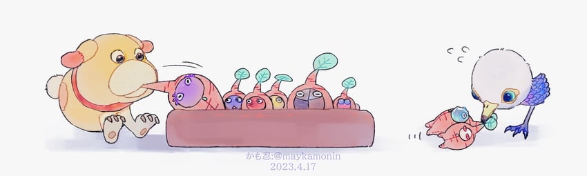 red pikmin, yellow pikmin, blue pikmin, purple pikmin, white pikmin, and 5 more (pikmin) drawn by maykamonin
