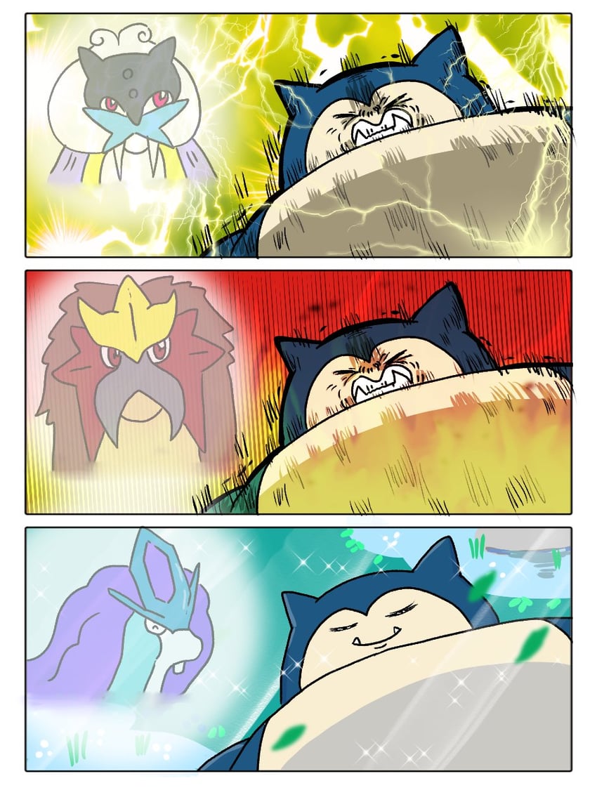 snorlax, suicune, raikou, and entei (pokemon) drawn by dubieduba