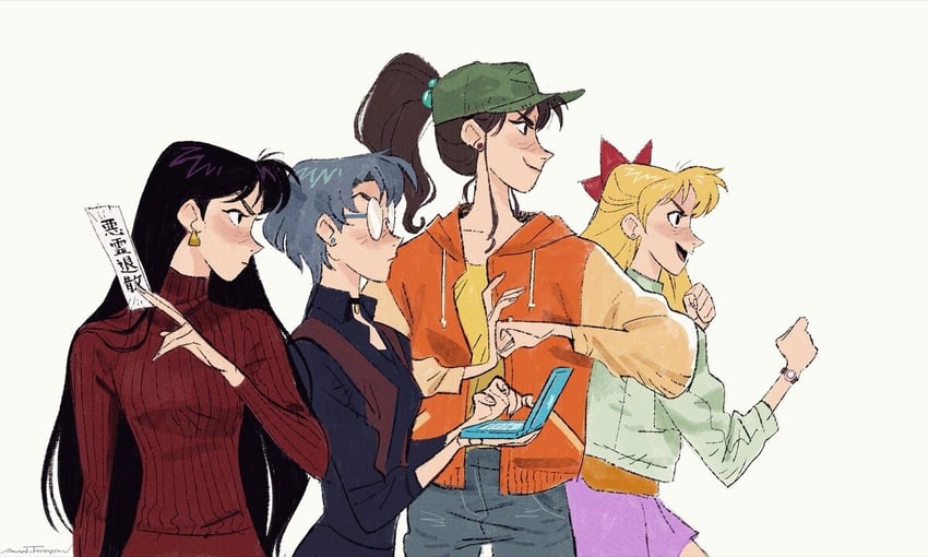 mizuno ami, aino minako, hino rei, and kino makoto (bishoujo senshi sailor moon) drawn by ami_thompson